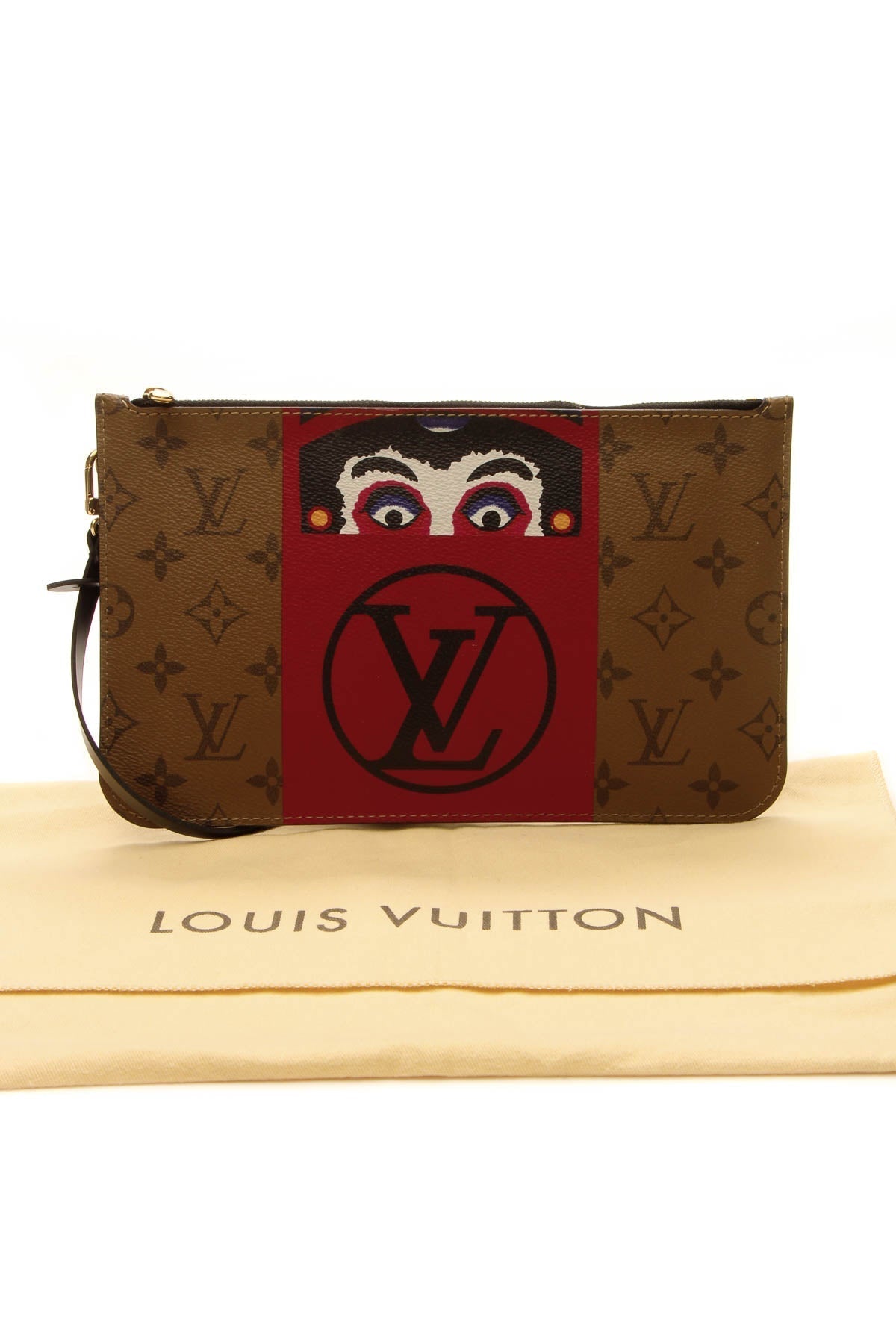 Kabuki Mask Neverfull Pouch Wristlet - Reverse Monogram