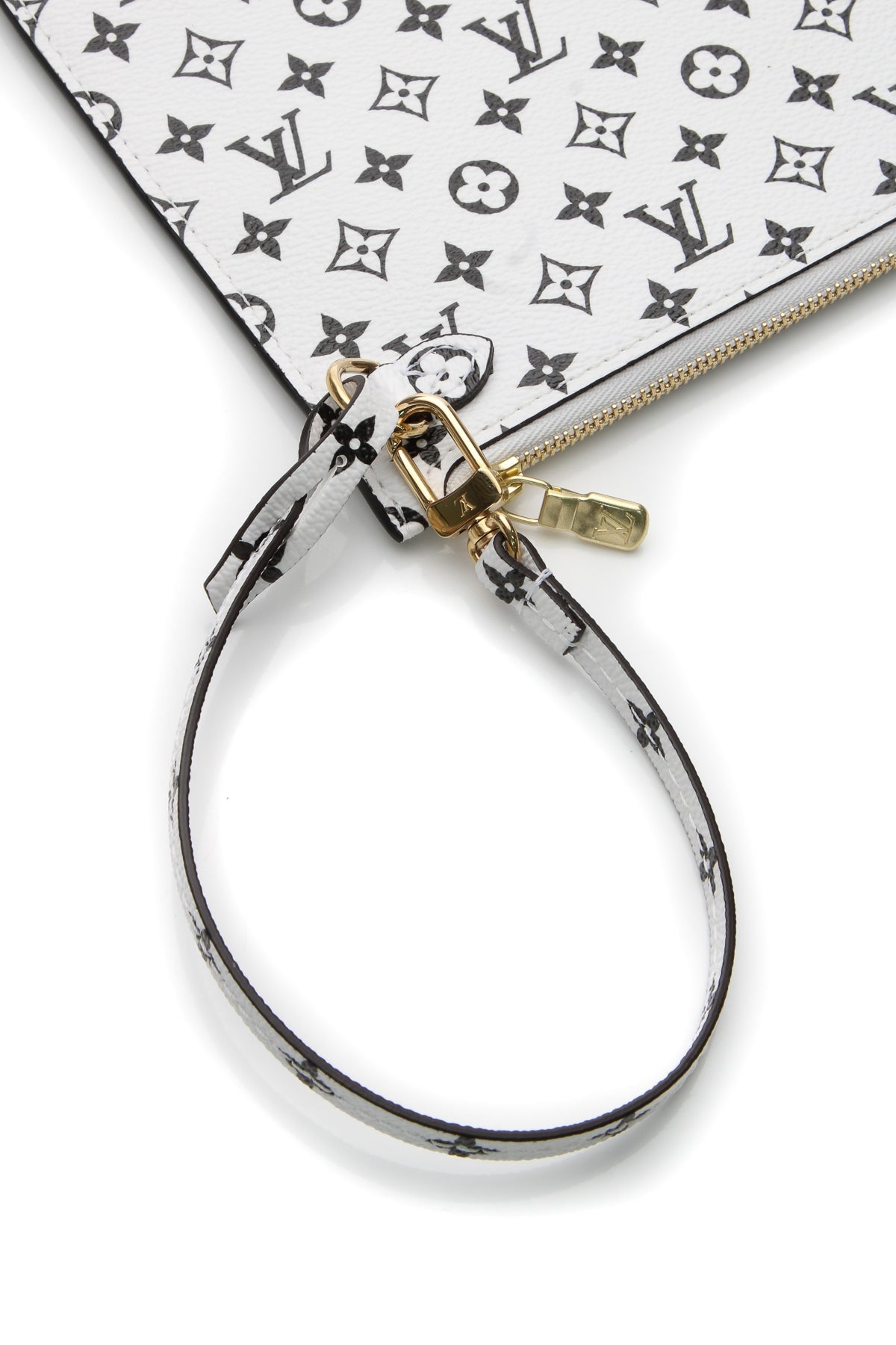 Neverfull Pouch Wristlet - White/Black Monogram