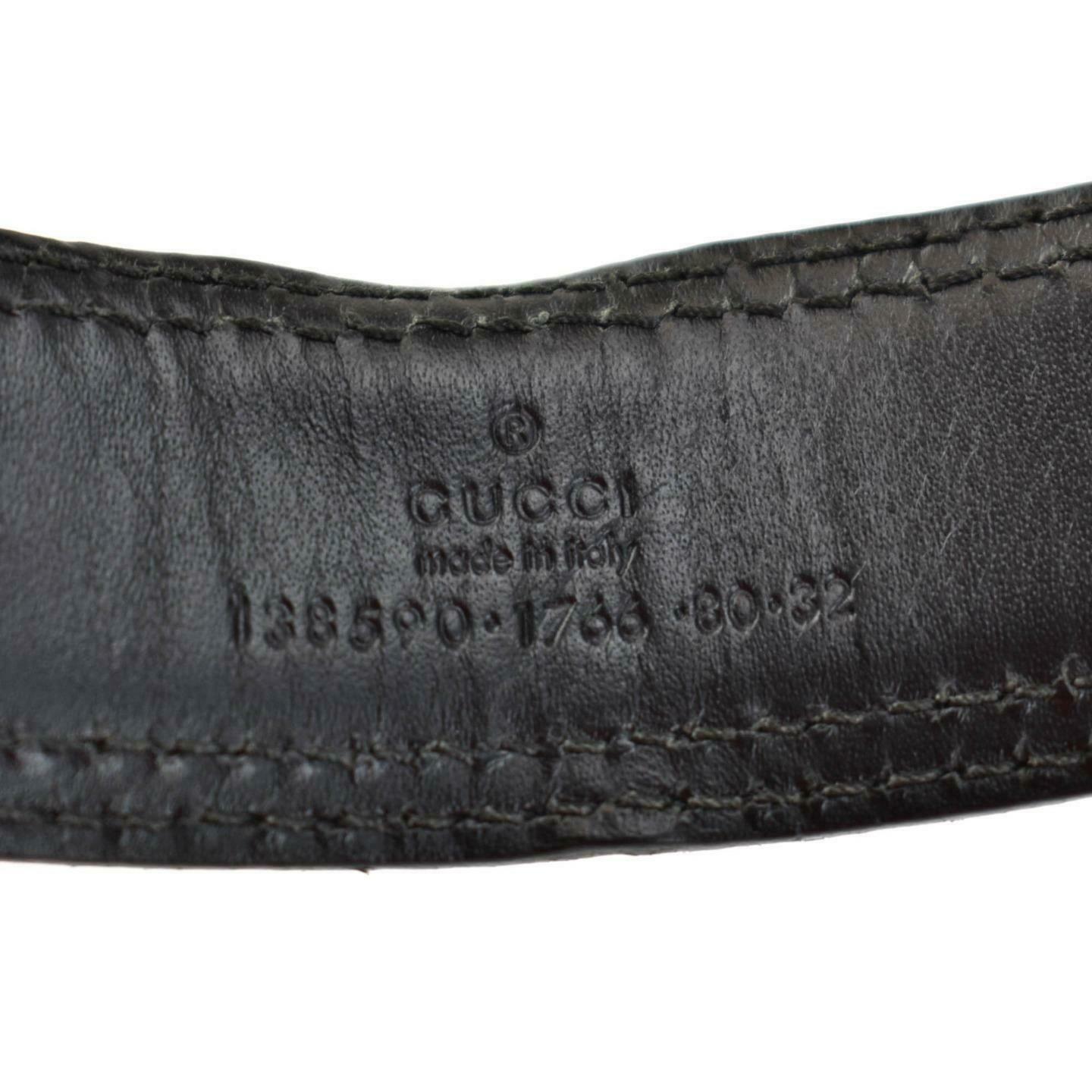 GUCCI: Black, Leather & Silver "G" Buckle Logo Belt fits 30" to 32" (pz)
