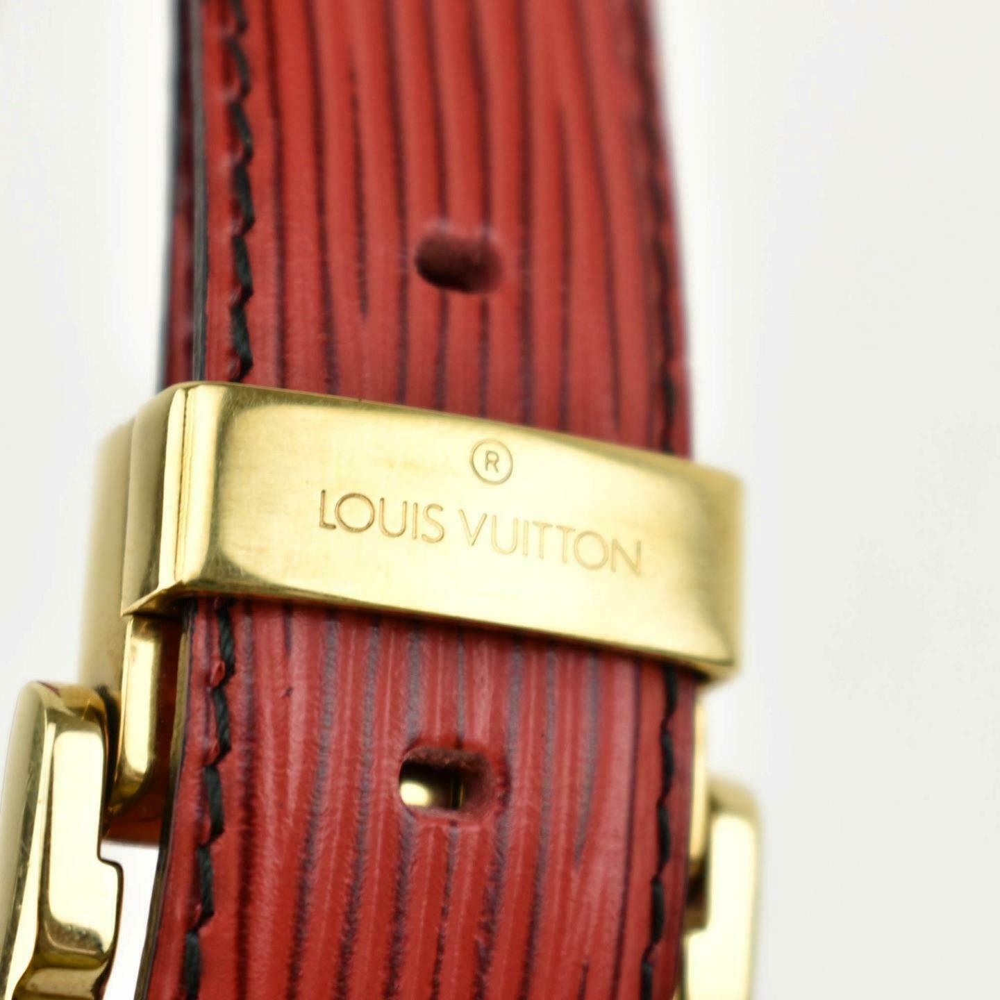 LOUIS VUITTON: Red, "Epi" Leather & Gold Logo Buckle Belt - fits 27" to 31" (nm)