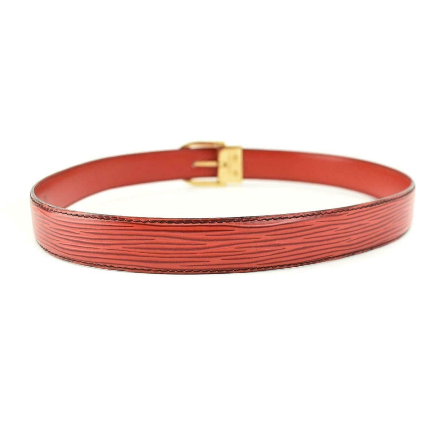 LOUIS VUITTON: Red, "Epi" Leather & Gold Logo Buckle Belt - fits 27" to 31" (nm)