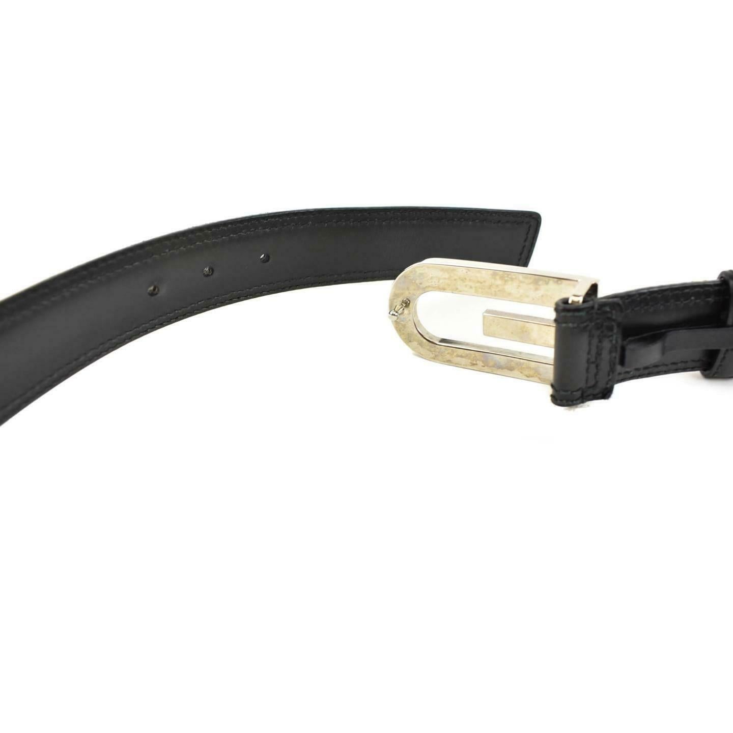 GUCCI: Black, Leather & Silver "G" Buckle Logo Belt fits 30" to 32" (pz)