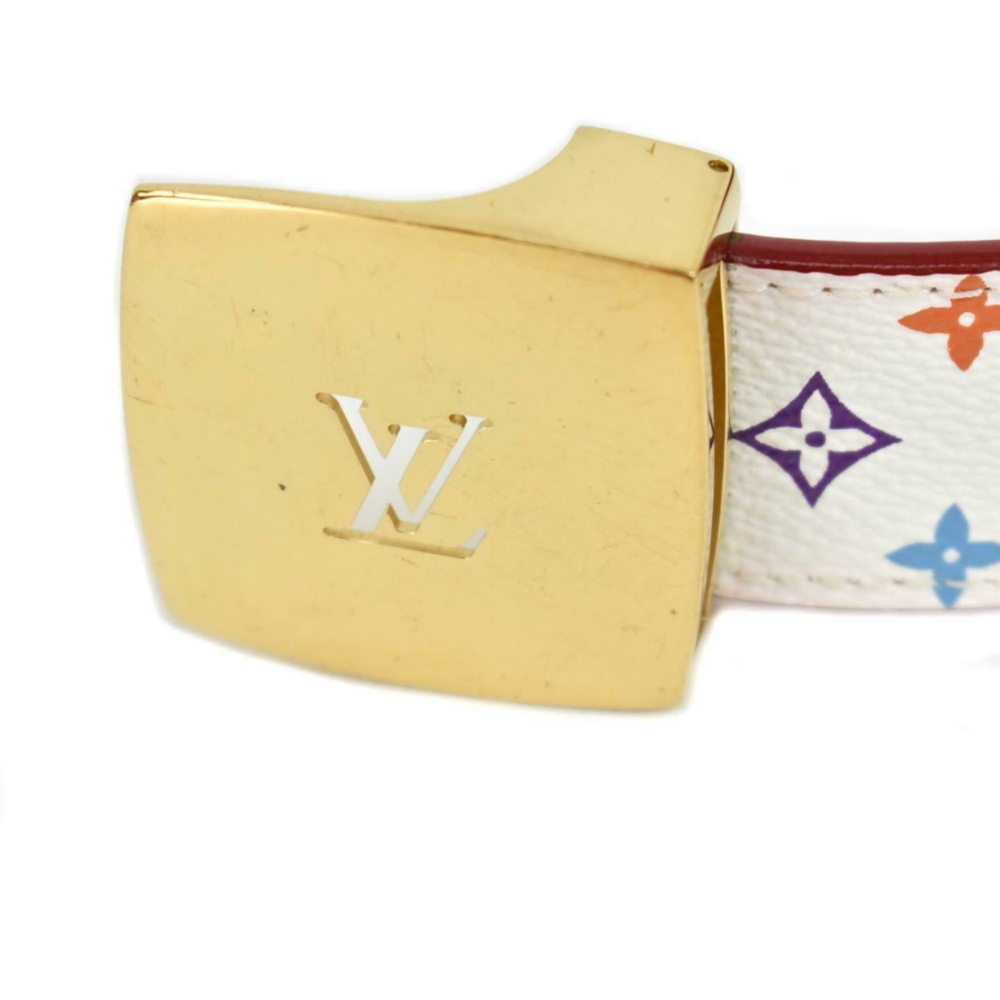 LOUIS VUITTON: Multicolor, "Murakami LV" Logo Belt fits 31"- 35" (mz)