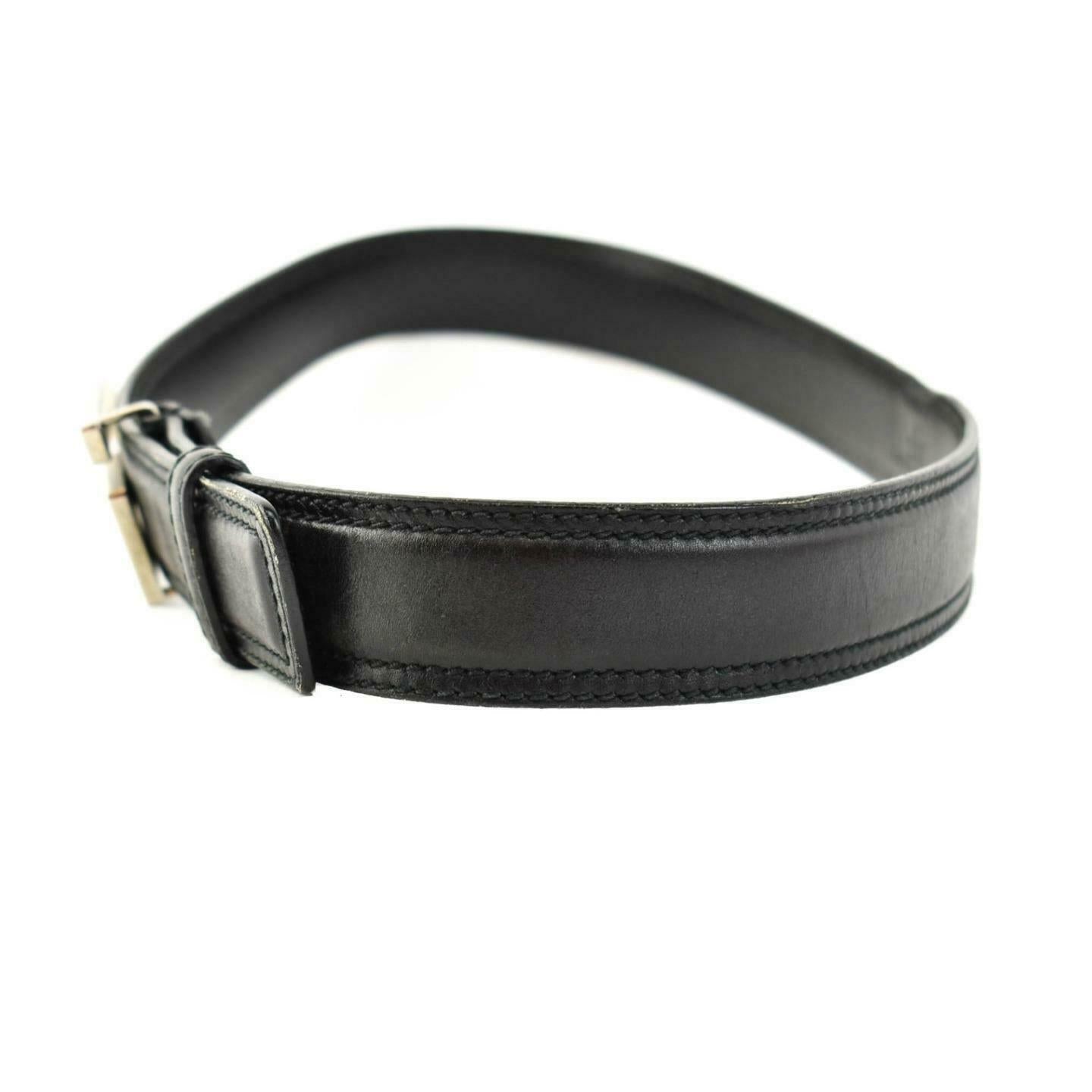 GUCCI: Black, Leather & Silver "G" Buckle Logo Belt fits 30" to 32" (pz)