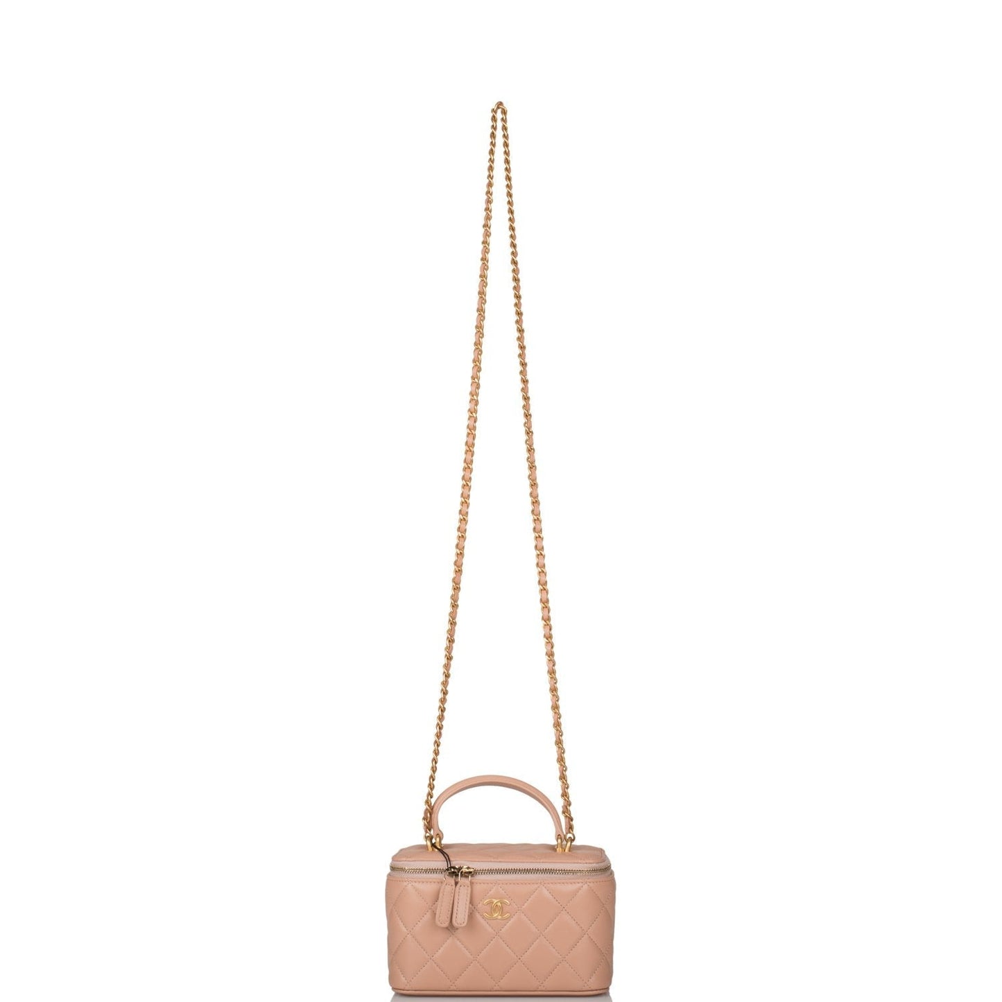 Chanel Beige Quilted Lambskin Small Top Handle Vanity Bag Antique Gold Hardware