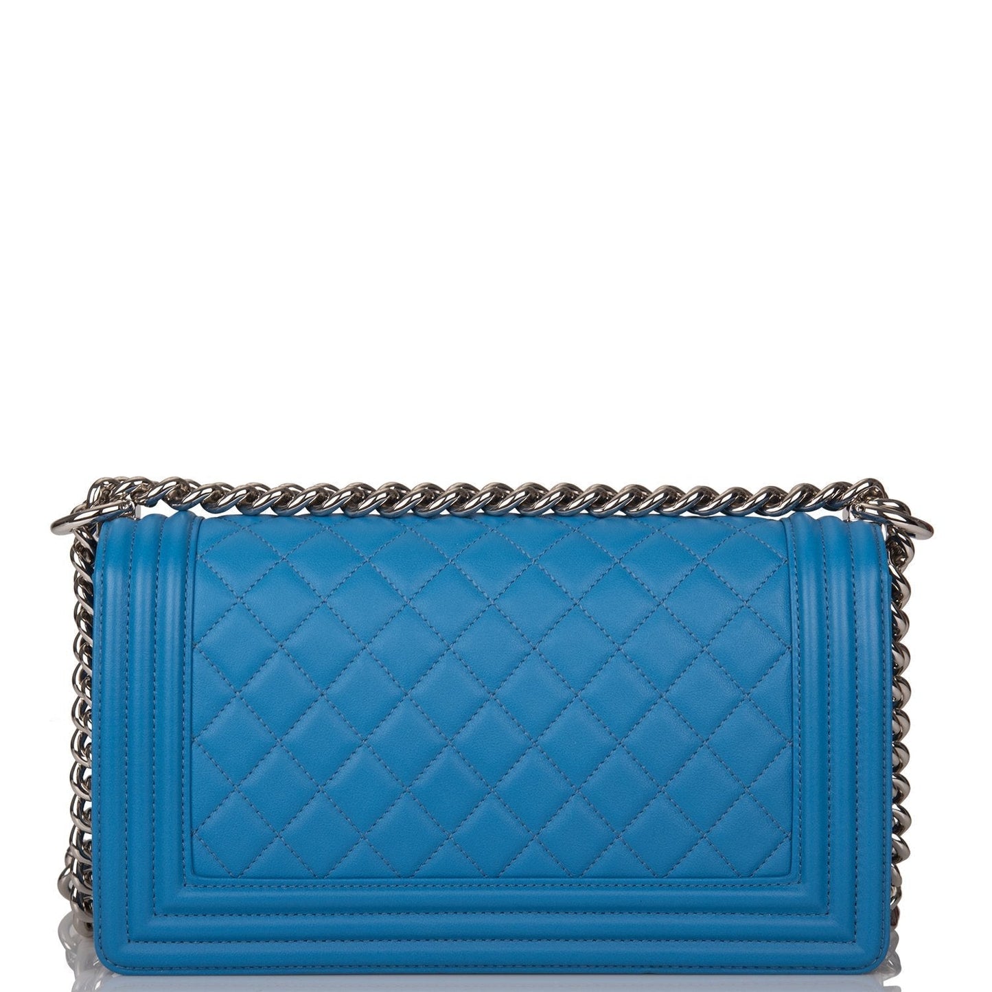 Chanel Medium Boy Bag Blue Calfskin Silver Hardware