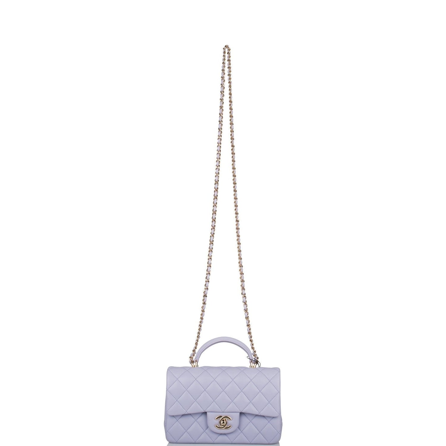 Chanel Rectangular Mini Flap Bag with Top Handle Lavender Quilted Lambskin Light Gold Hardware