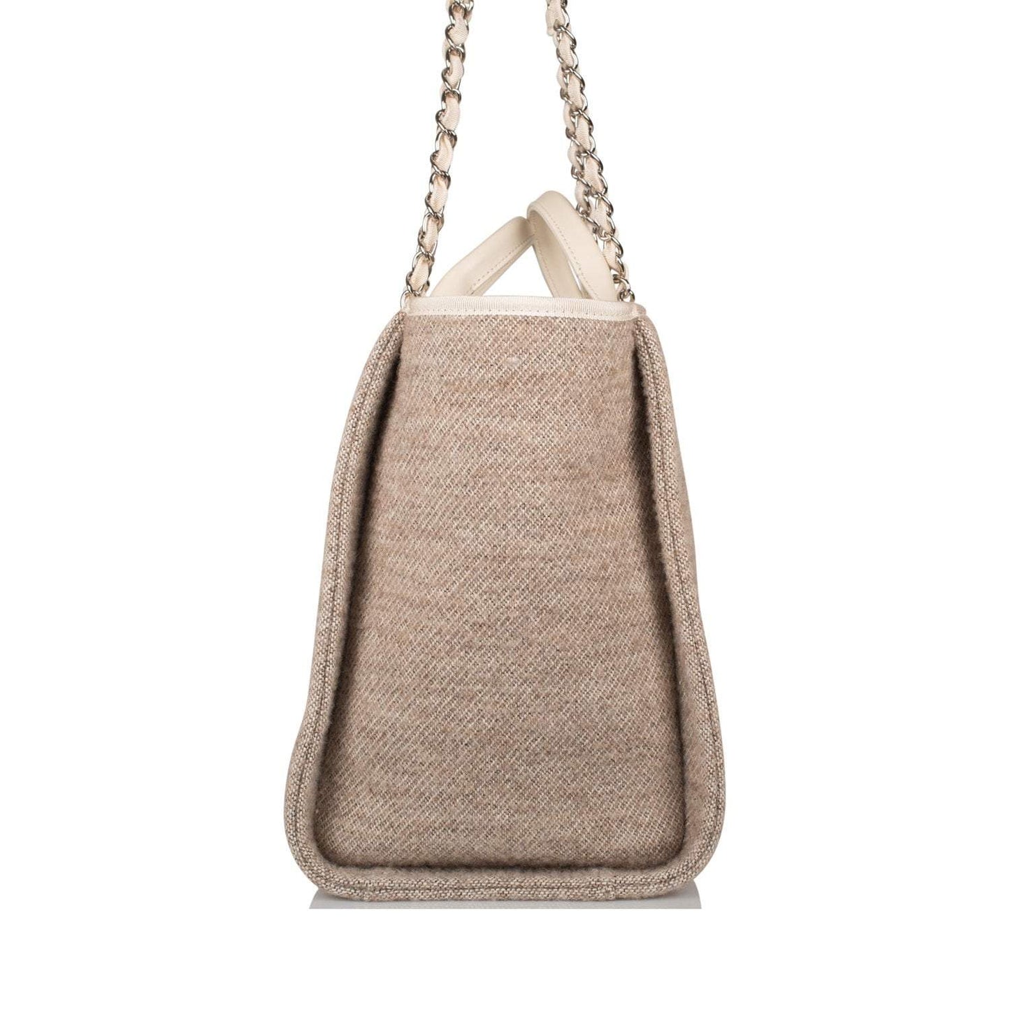 Chanel Beige Wool Large Deauville Shopping Bag Silver Hardware