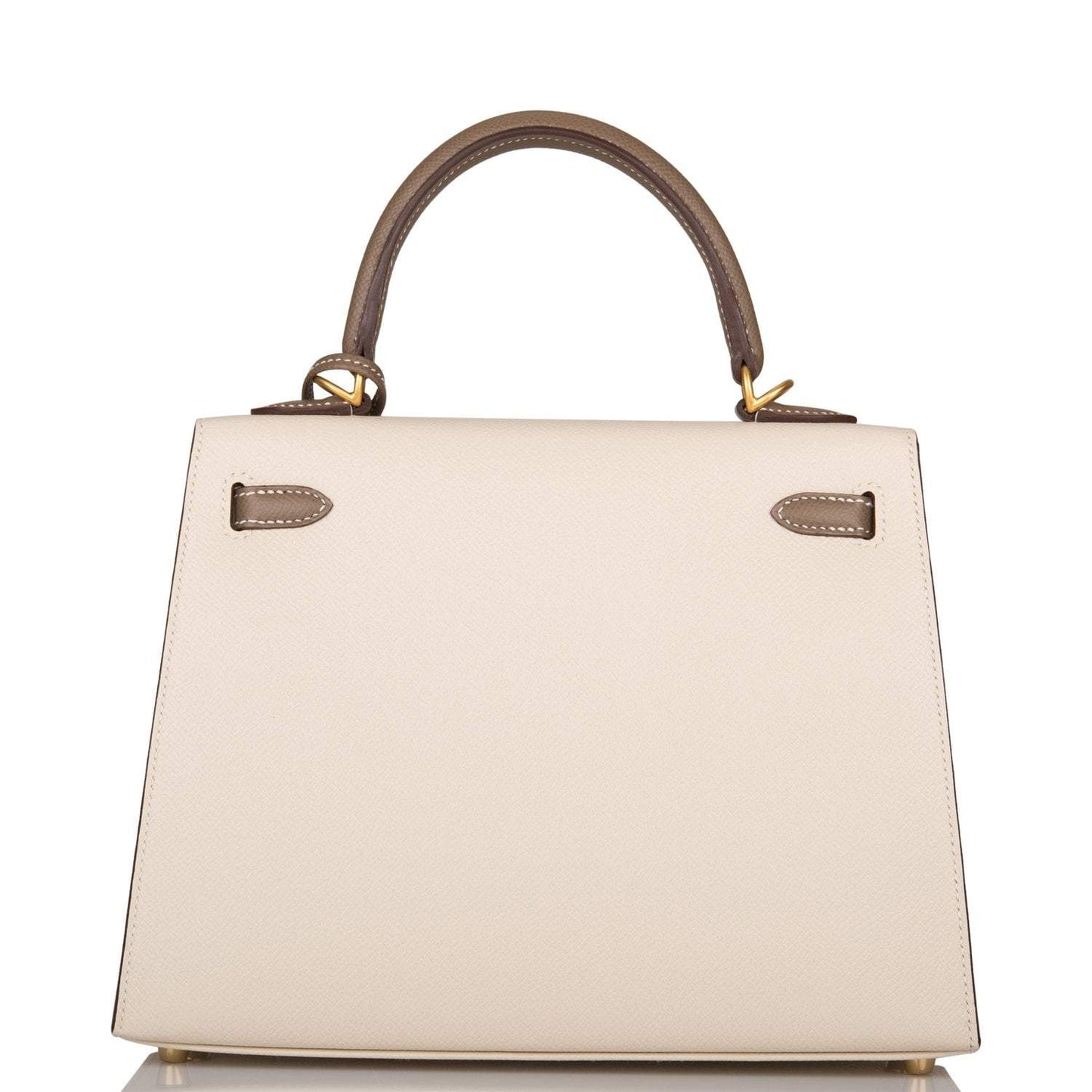 Hermes Kelly 25cm Bi-Color Craie and Etoupe Epsom Sellier Brushed Gold Hardware