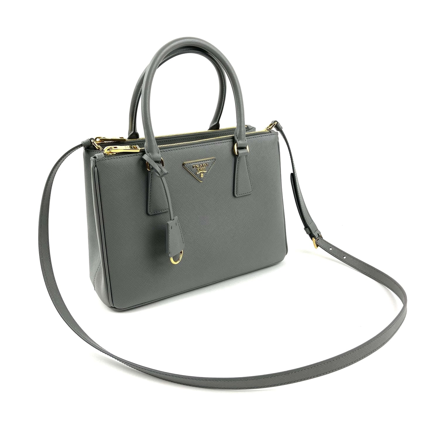 PRADA Small Saffiano Cuir Tote w/Strap - Grey