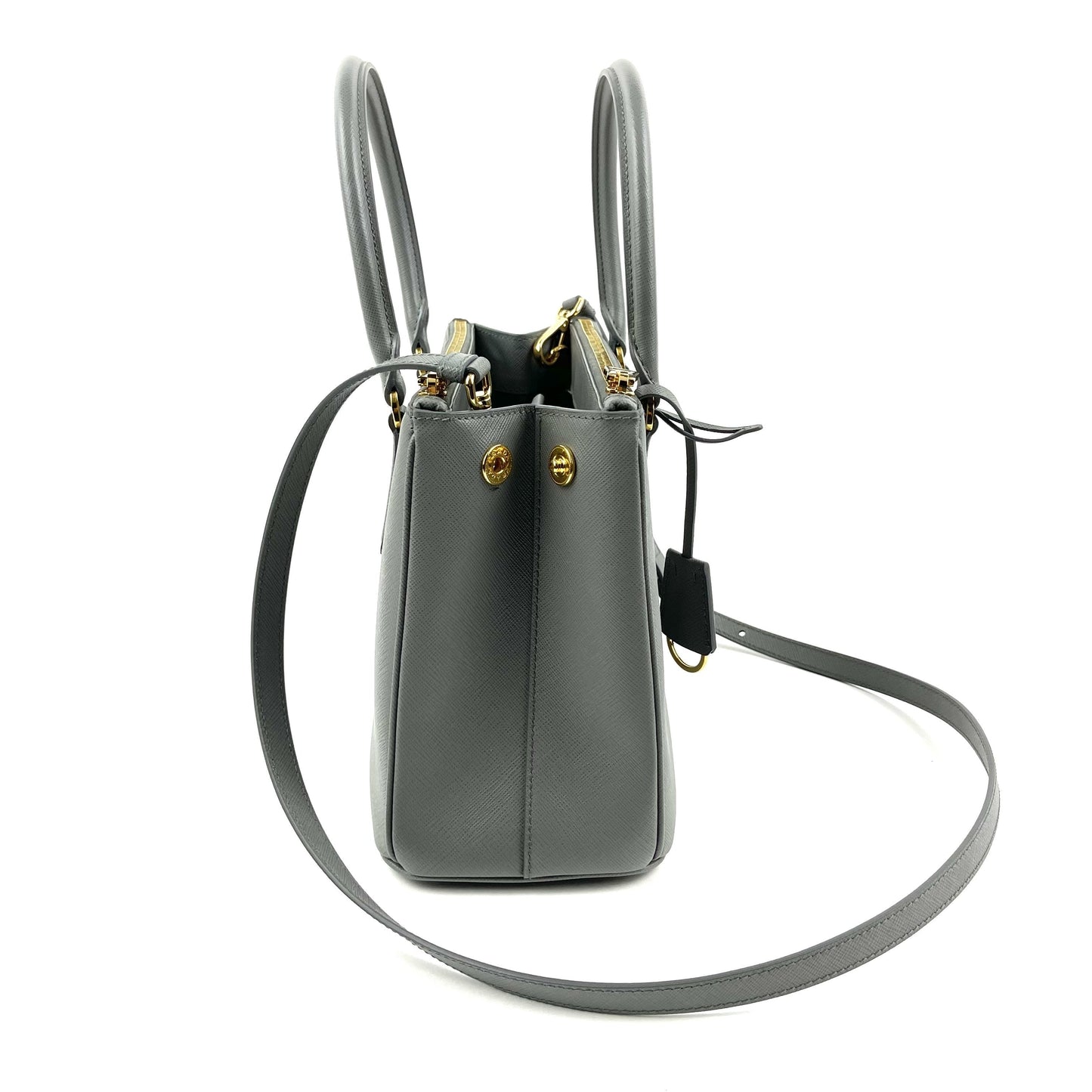 PRADA Small Saffiano Cuir Tote w/Strap - Grey