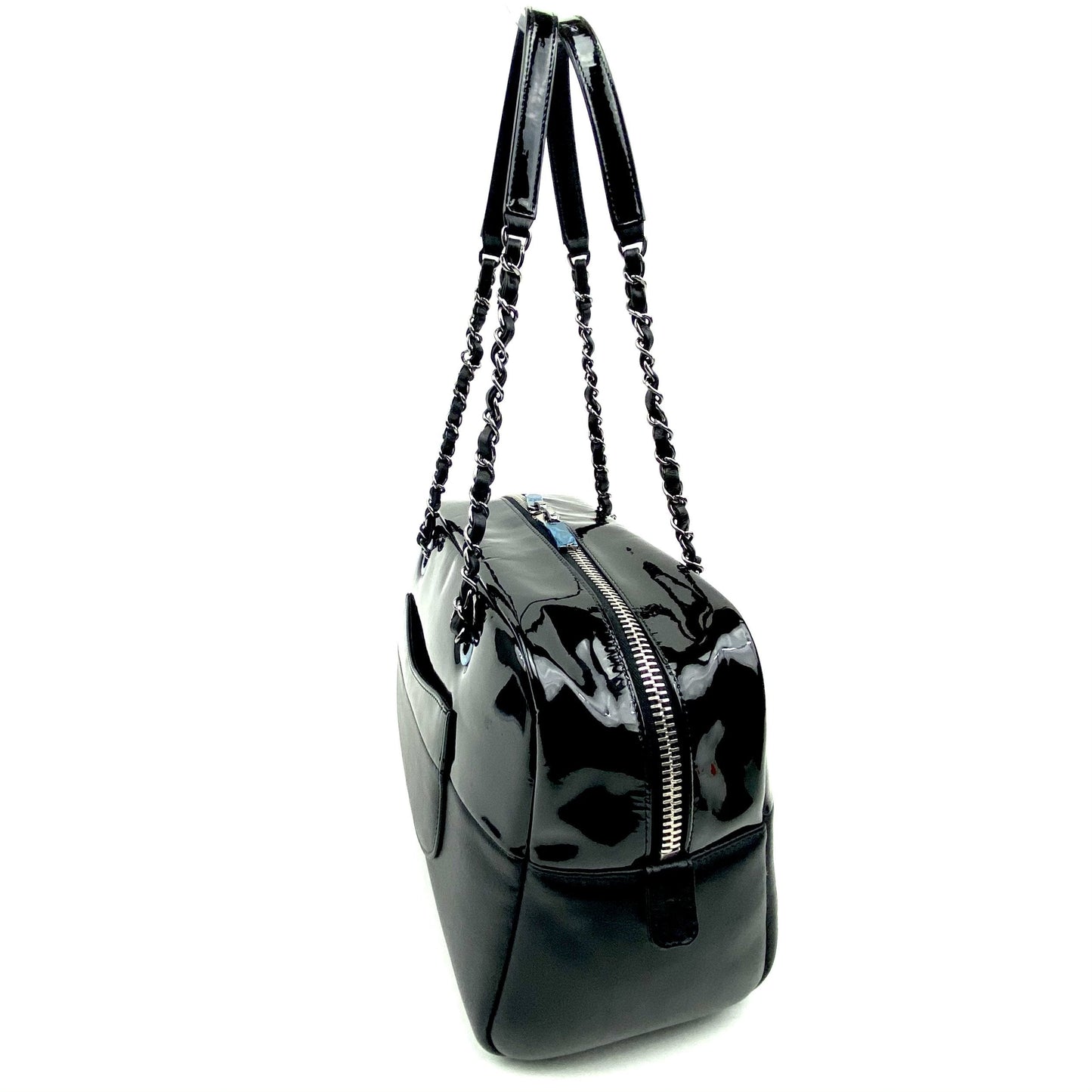 CHANEL Patent & Lambskin Leather Bowling Bag