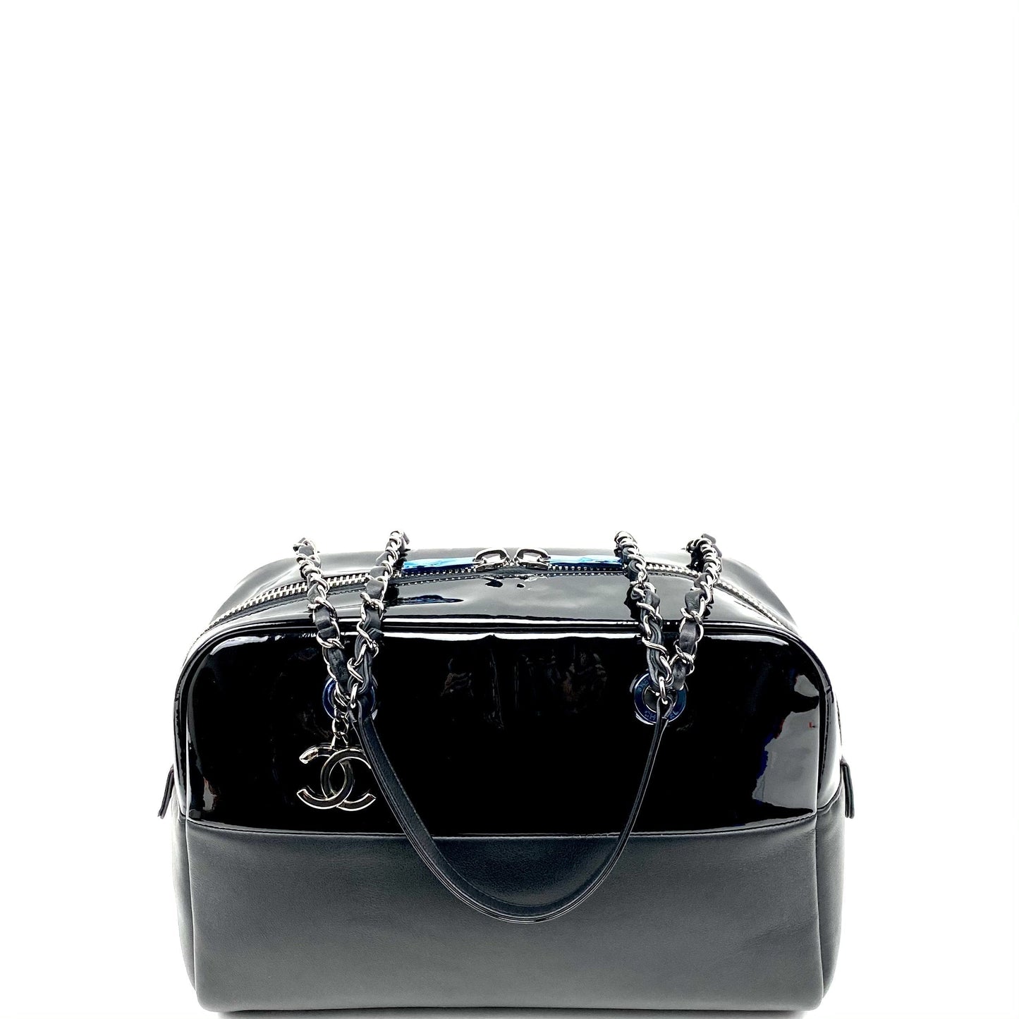 CHANEL Patent & Lambskin Leather Bowling Bag