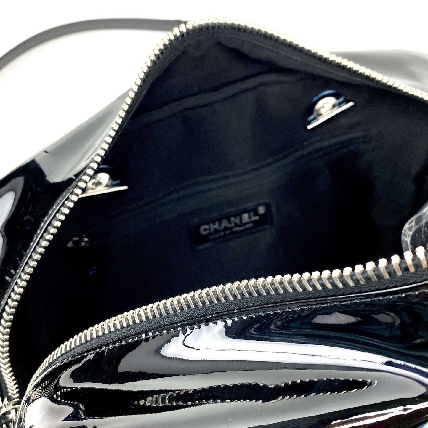 CHANEL Patent & Lambskin Leather Bowling Bag