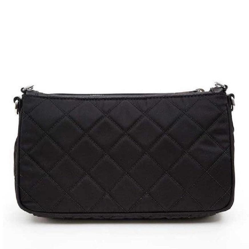 Quilted Tessuto Nylon Shoulder Bag in Black