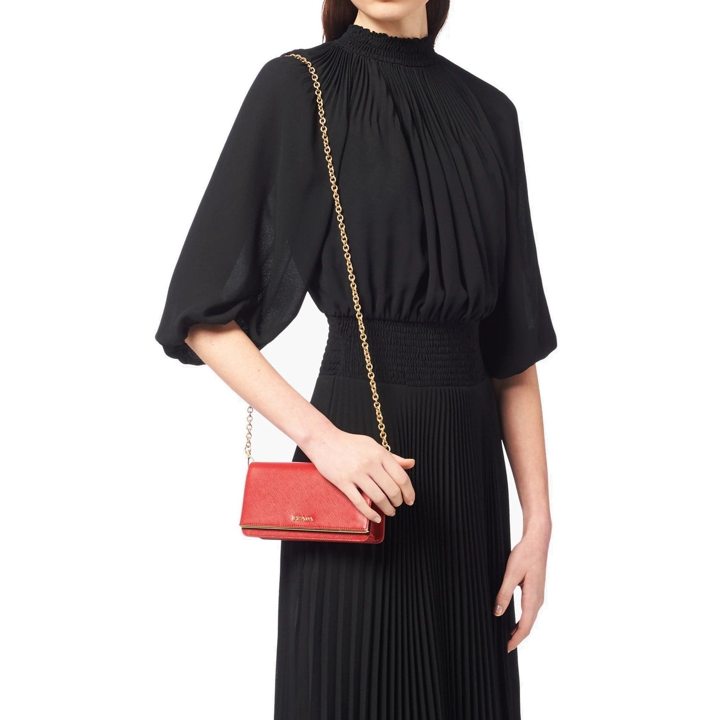Saffiano Leather Continental Mini Clutch Bag in Red