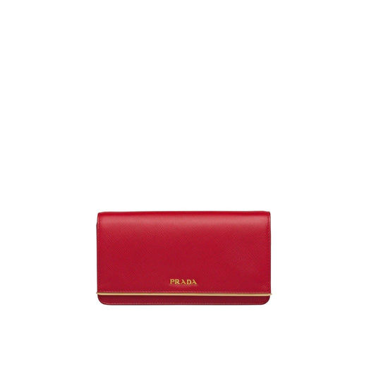Saffiano Leather Continental Mini Clutch Bag in Red