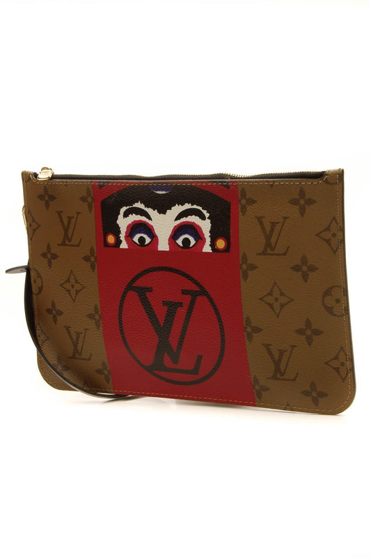 Kabuki Mask Neverfull Pouch Wristlet - Reverse Monogram