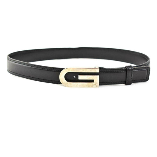 GUCCI: Black, Leather & Silver "G" Buckle Logo Belt fits 30" to 32" (pz)