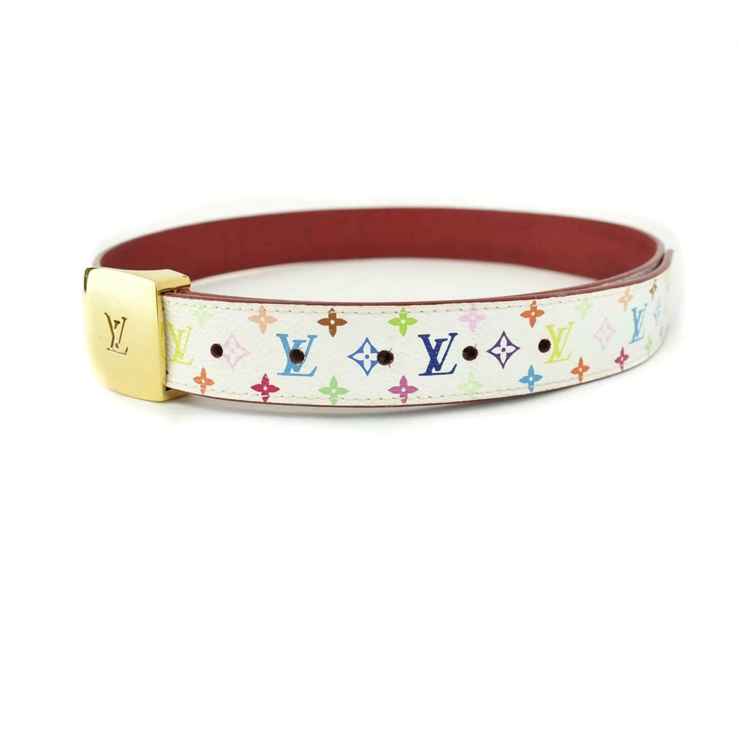 LOUIS VUITTON: Multicolor, "Murakami LV" Logo Belt fits 31"- 35" (mz)