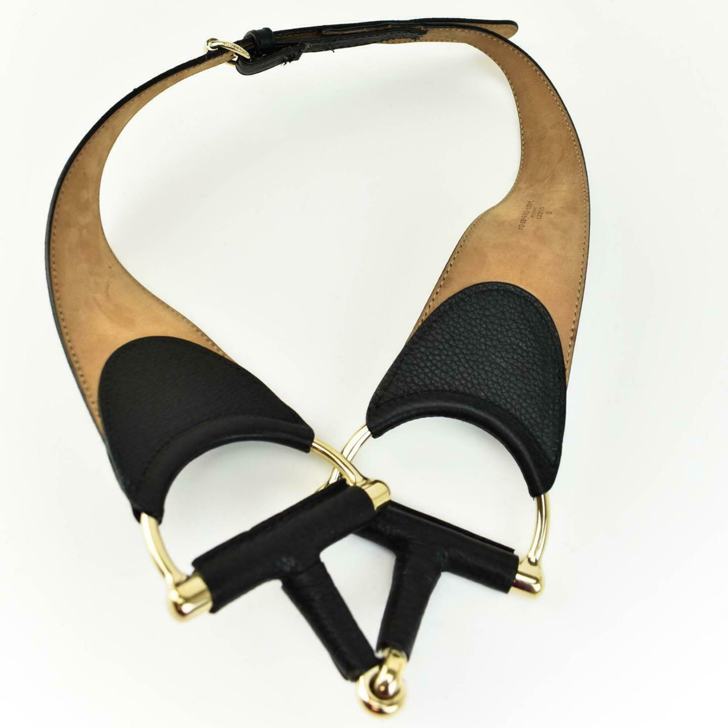 GUCCI: Black Leather & Gold "Horsebit" Buckle, Waist Belt fits 34" to 38" (ps)