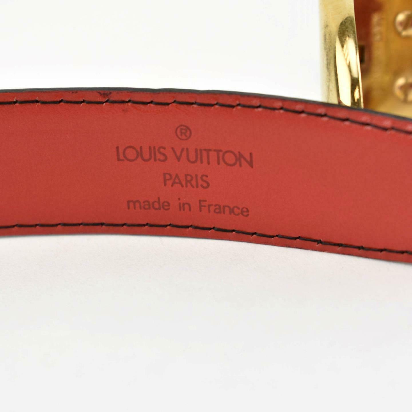 LOUIS VUITTON: Red, "Epi" Leather & Gold Logo Buckle Belt - fits 27" to 31" (nm)