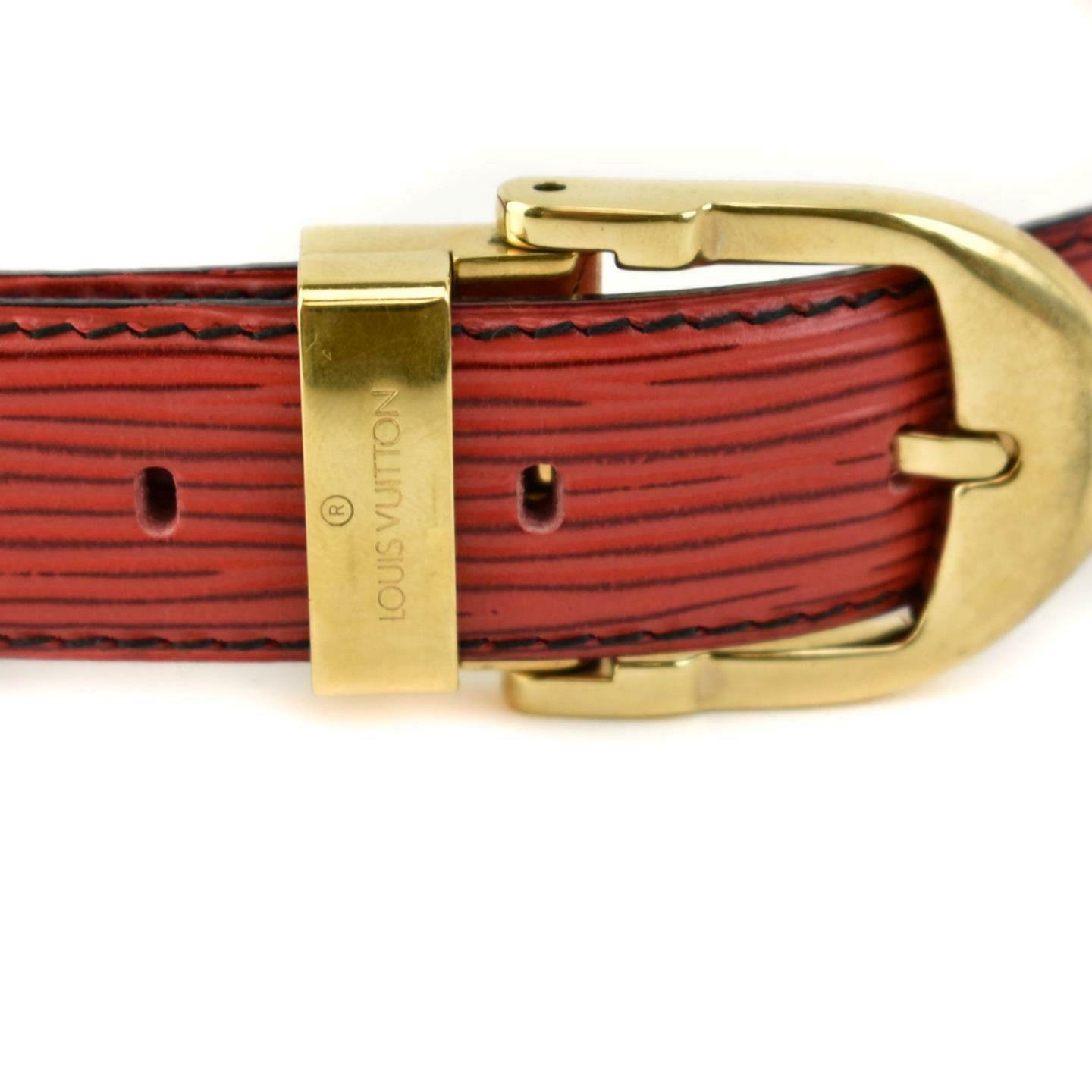 LOUIS VUITTON: Red, "Epi" Leather & Gold Logo Buckle Belt - fits 27" to 31" (nm)