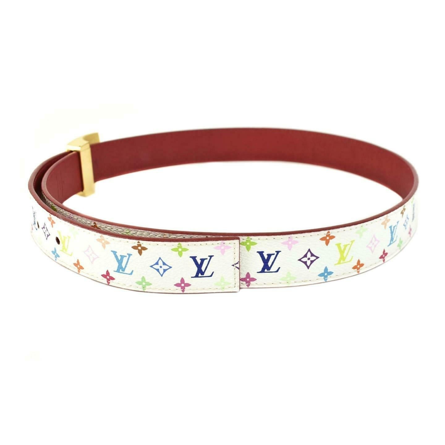 LOUIS VUITTON: Multicolor, "Murakami LV" Logo Belt fits 31"- 35" (mz)