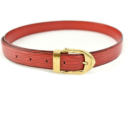 LOUIS VUITTON: Red, "Epi" Leather & Gold Logo Buckle Belt - fits 27" to 31" (nm)