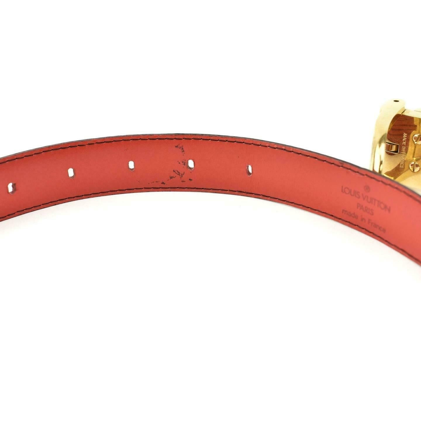 LOUIS VUITTON: Red, "Epi" Leather & Gold Logo Buckle Belt - fits 27" to 31" (nm)