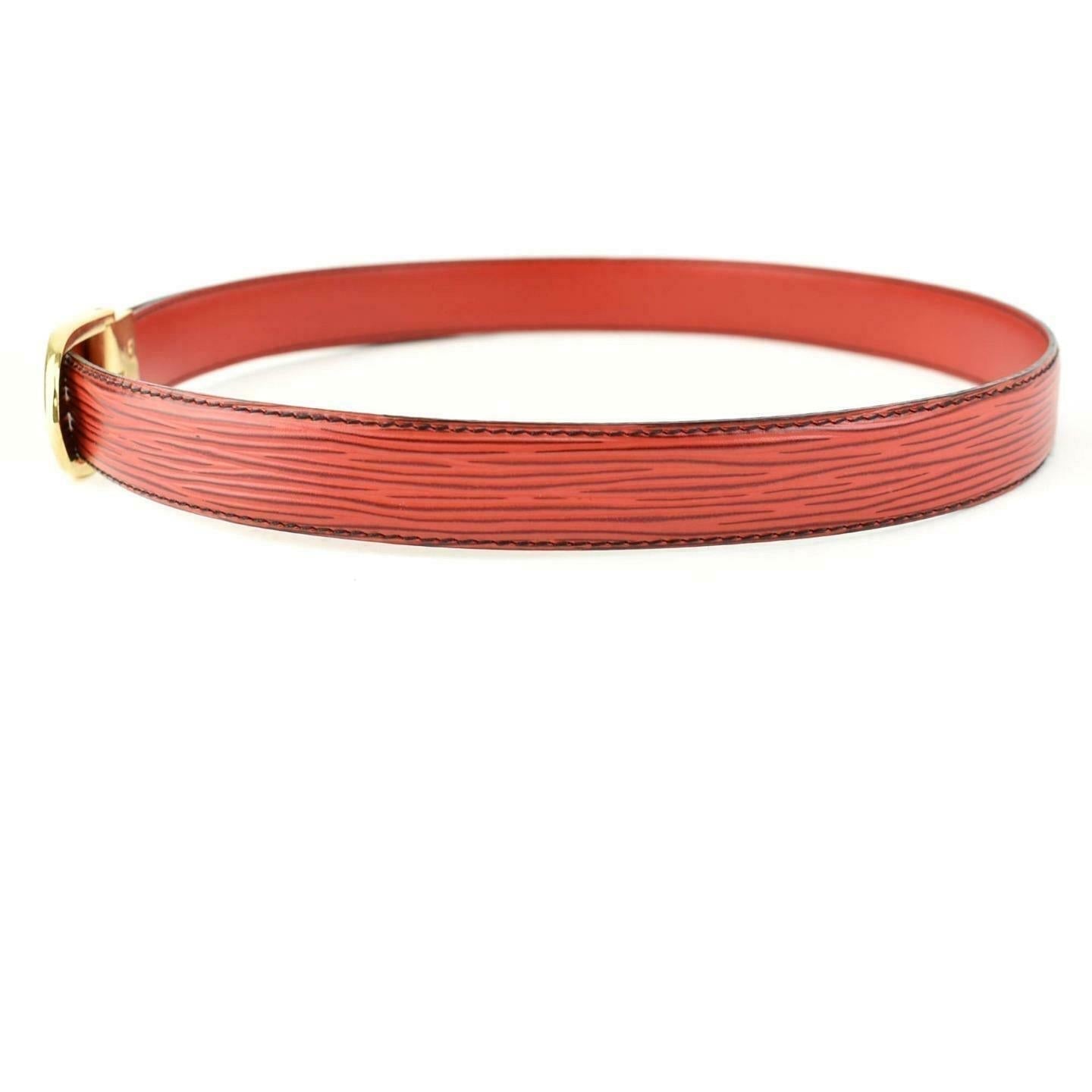 LOUIS VUITTON: Red, "Epi" Leather & Gold Logo Buckle Belt - fits 27" to 31" (nm)