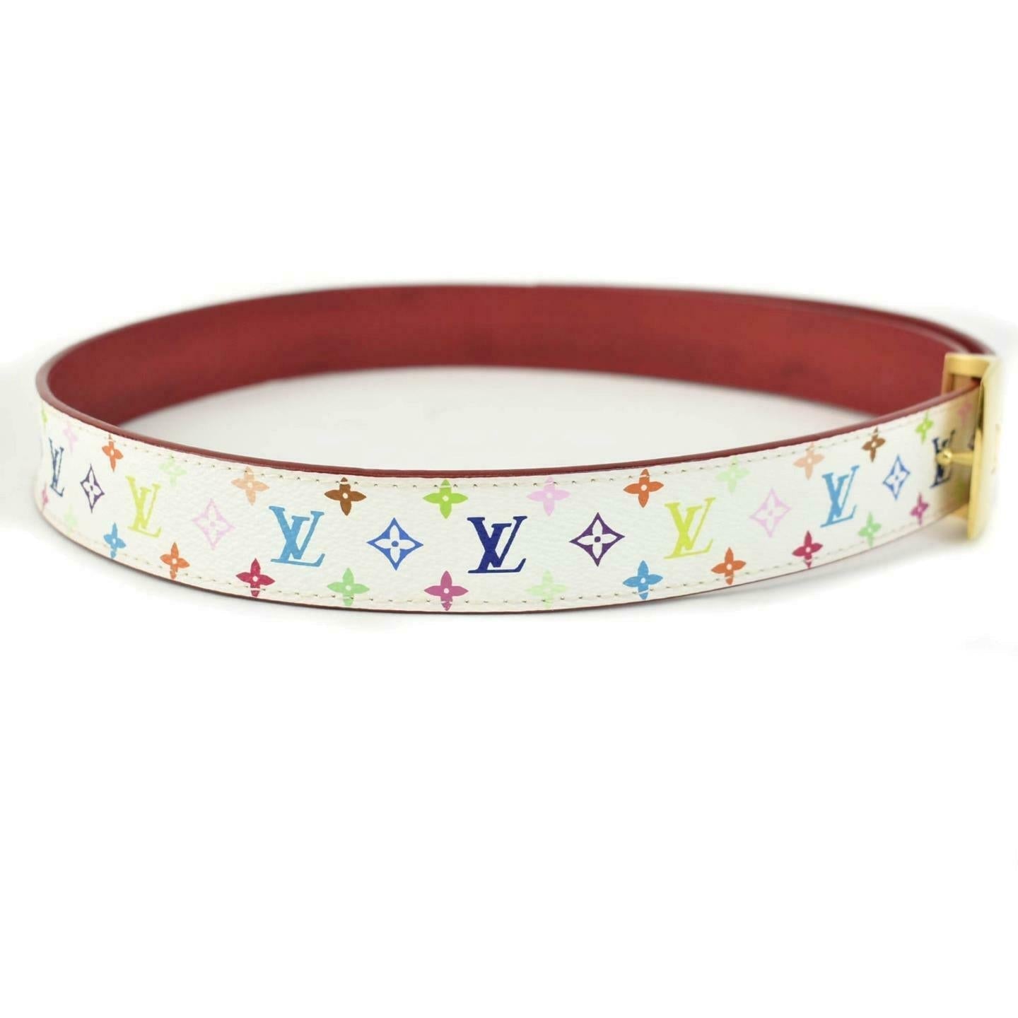 LOUIS VUITTON: Multicolor, "Murakami LV" Logo Belt fits 31"- 35" (mz)