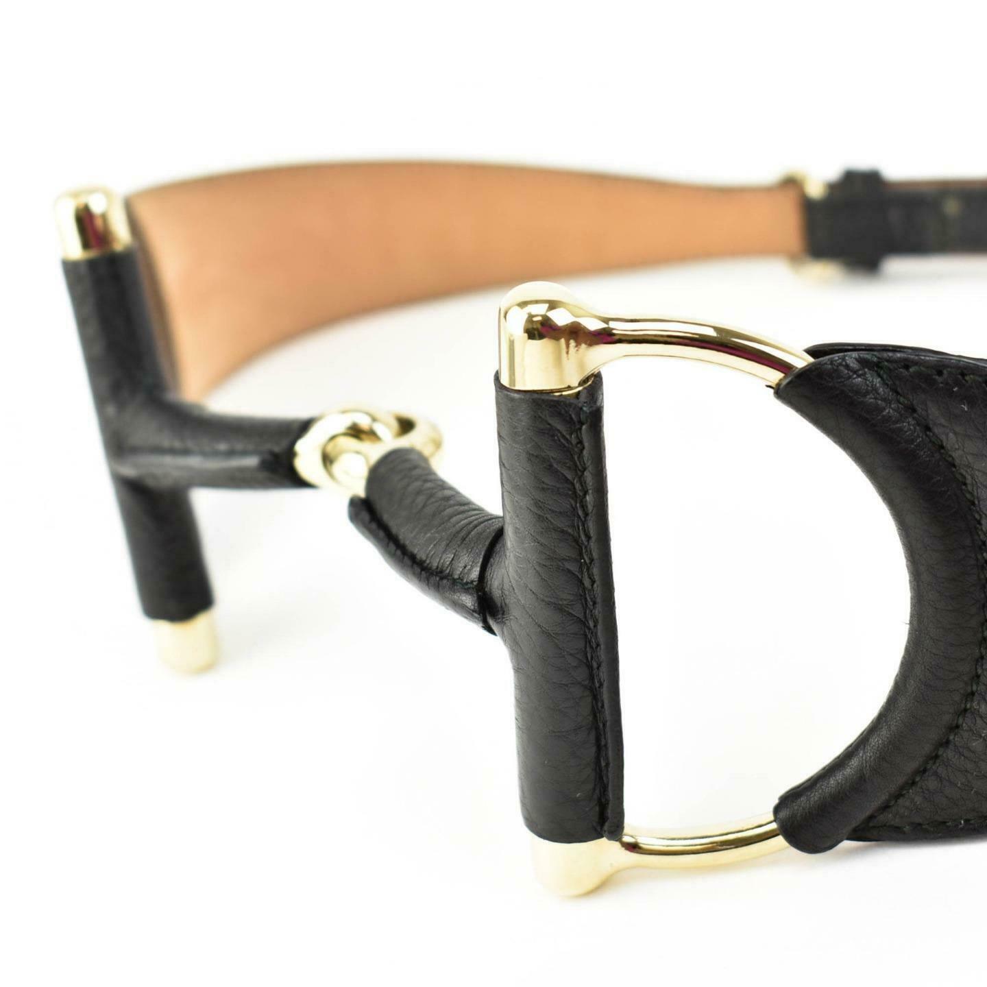GUCCI: Black Leather & Gold "Horsebit" Buckle, Waist Belt fits 34" to 38" (ps)