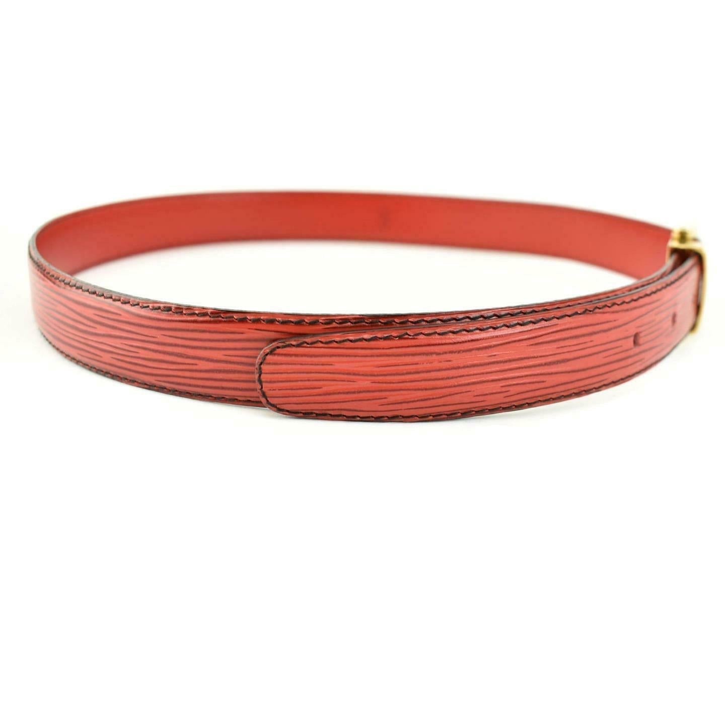 LOUIS VUITTON: Red, "Epi" Leather & Gold Logo Buckle Belt - fits 27" to 31" (nm)