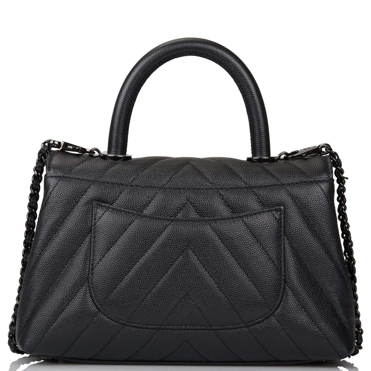 Chanel SO Black Chevron Caviar Mini Coco Handle Flap Bag Black Hardware