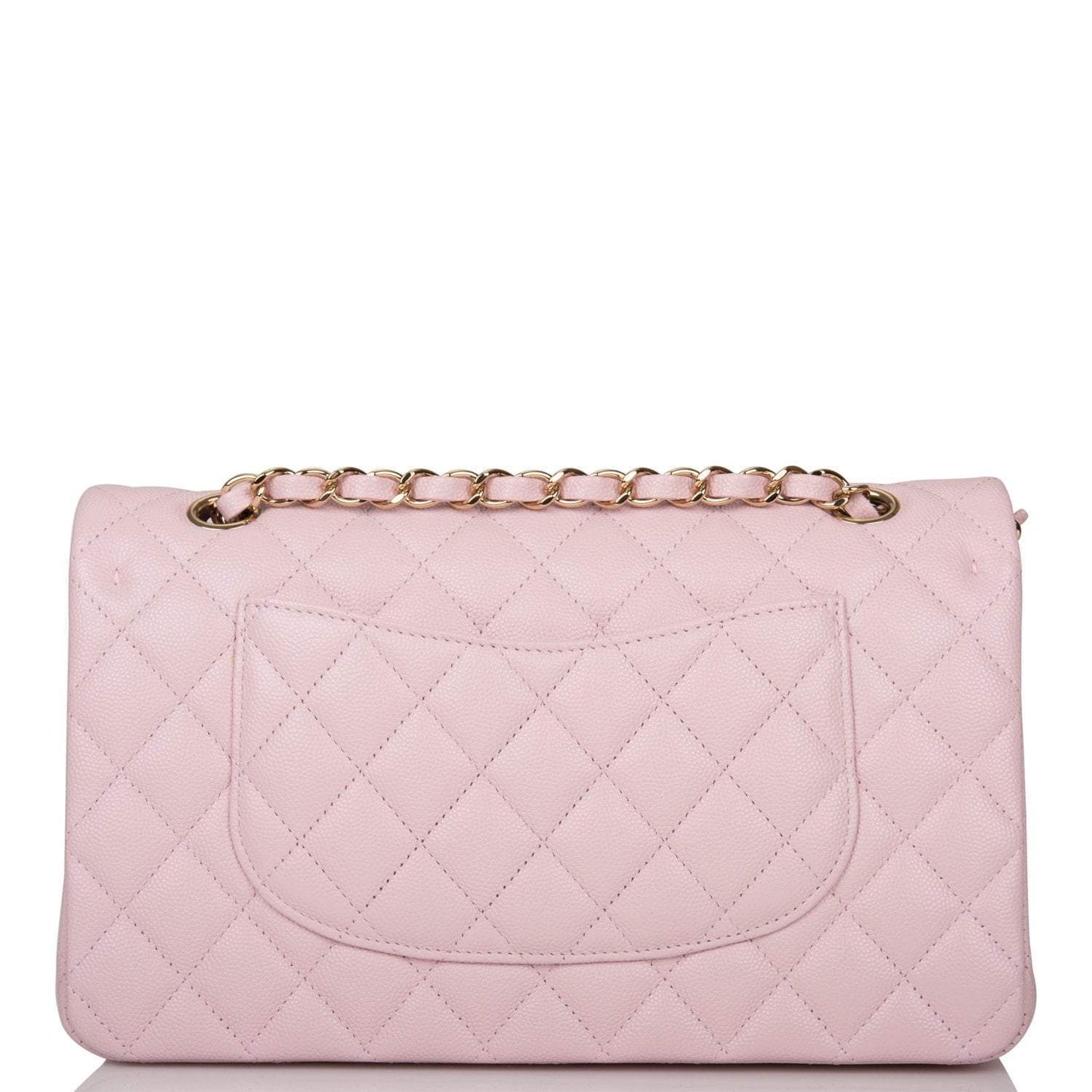 Chanel Rose Clair Quilted Caviar Medium Classic Double Flap Bag Light Gold Hardware