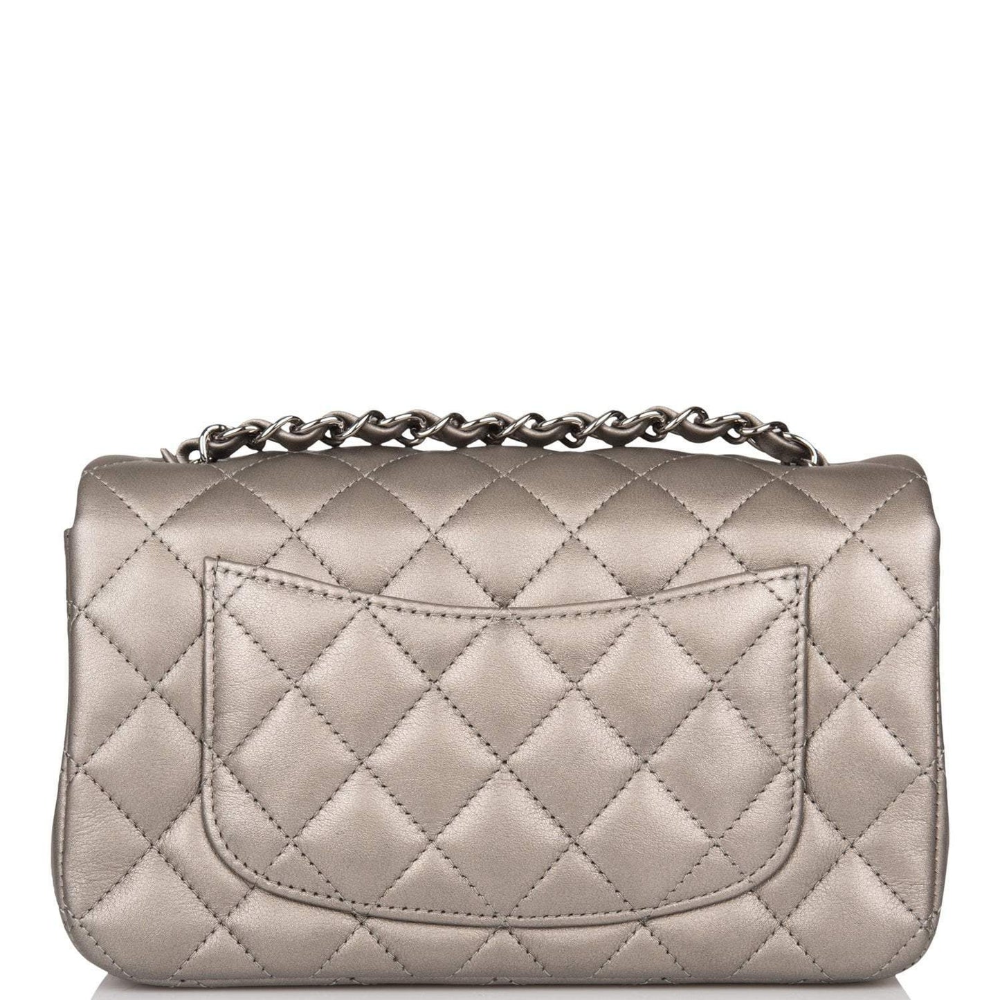Chanel Mini Rectangular Flap Bag Ruthenium Metallic Lambskin Silver Hardware