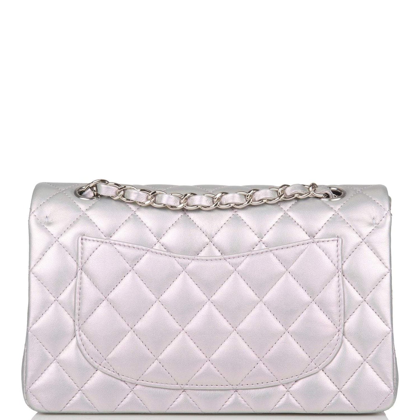 Chanel Small Classic Double Flap Bag Silver Iridescent Lambskin Silver Hardware