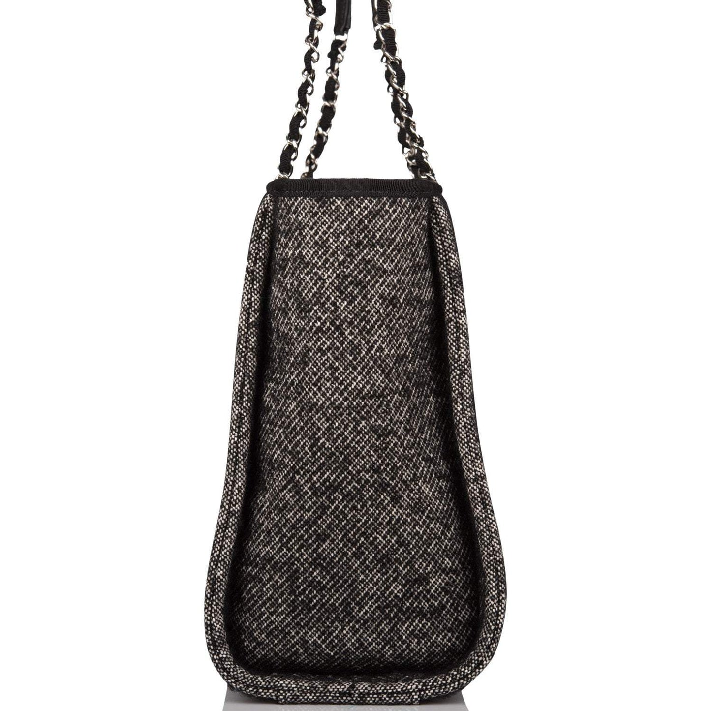 Chanel Small Deauville Shopping Bag Black Wool Silver Hardware