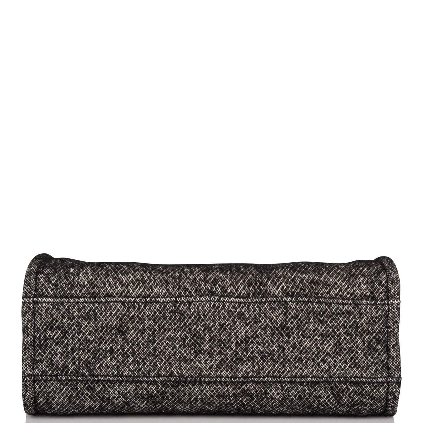 Chanel Small Deauville Shopping Bag Black Wool Silver Hardware