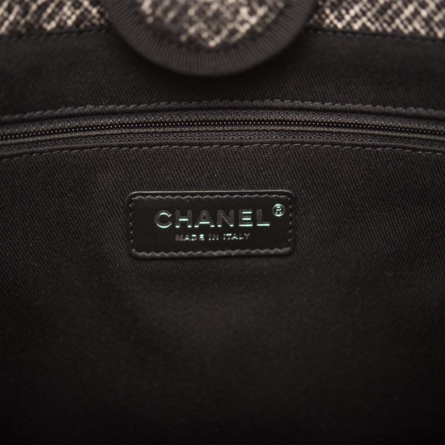 Chanel Small Deauville Shopping Bag Black Wool Silver Hardware
