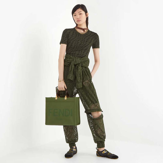 FENDI SUNSHINE MEDIUM Green Leather Bag