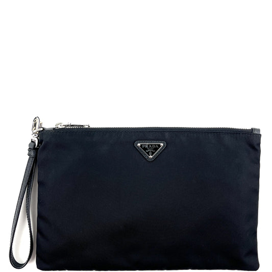 PRADA Saffiano-Trimmed Tessuto Wristlet