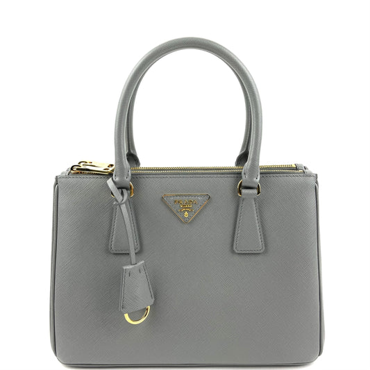 PRADA Small Saffiano Cuir Tote w/Strap - Grey