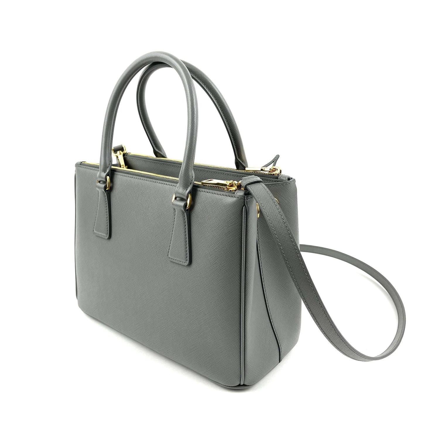 PRADA Small Saffiano Cuir Tote w/Strap - Grey
