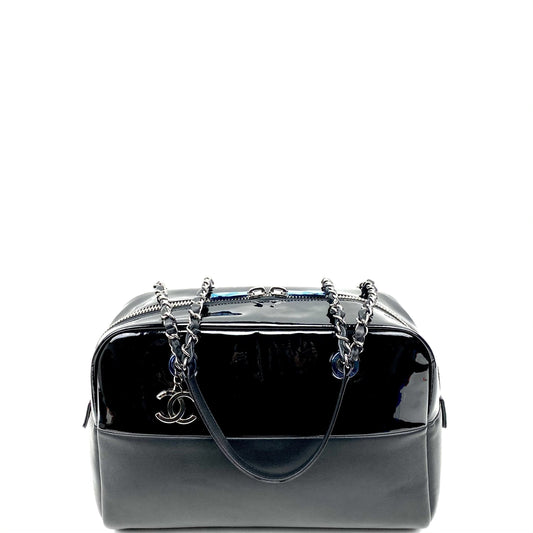 CHANEL Patent & Lambskin Leather Bowling Bag