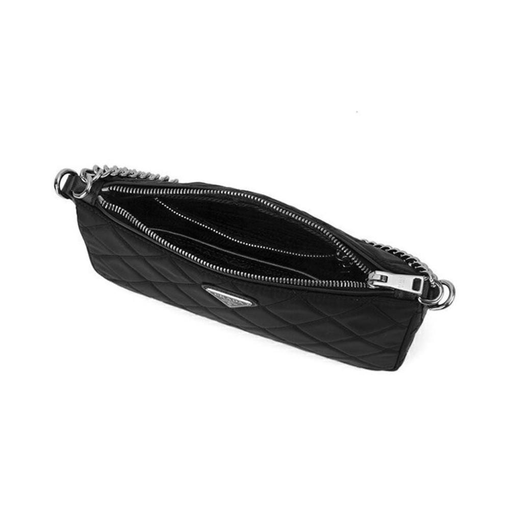 Quilted Tessuto Nylon Shoulder Bag in Black