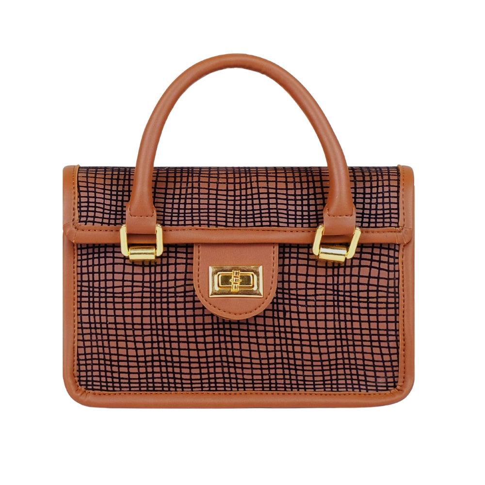 Brown patterned cross-body with flap