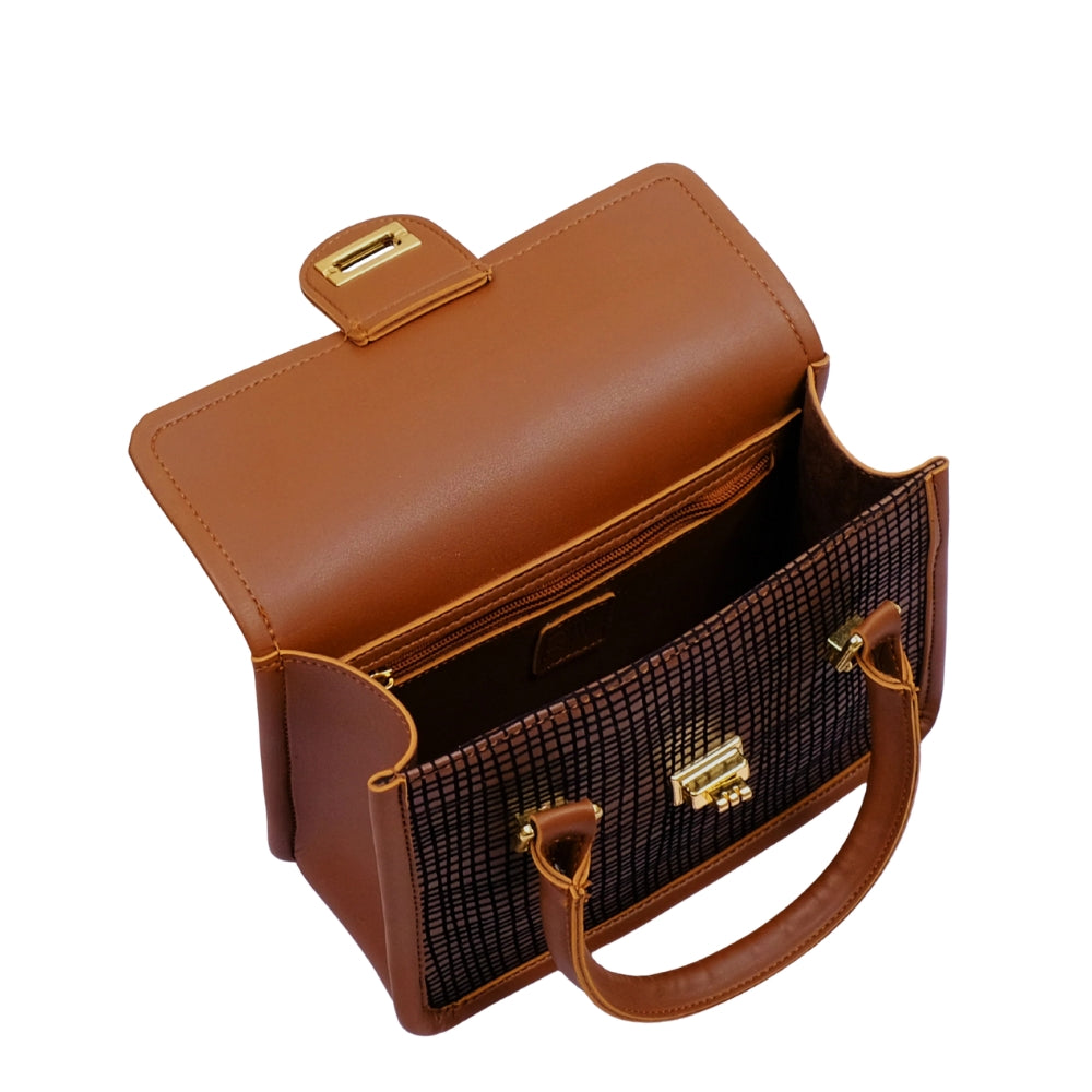 Brown patterned cross-body with flap