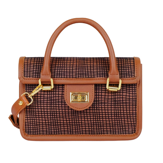 Brown patterned cross-body with flap